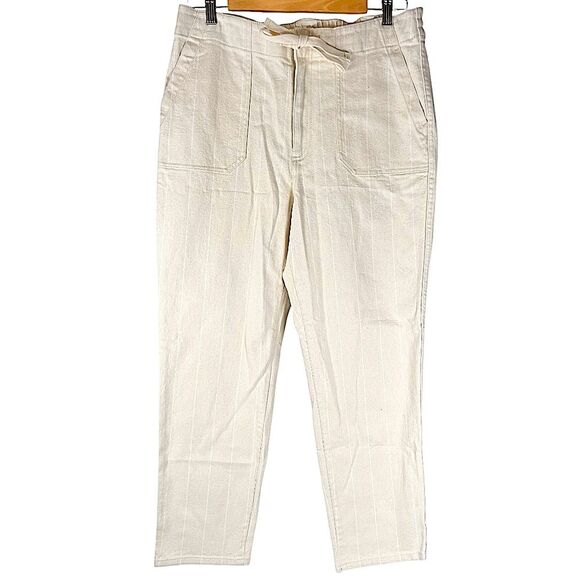J. Crew Tie Waist Cream Denim Stripe High Rise  Camp Pant women’s Size Medium - Picture 1 of 12